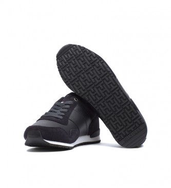 Tommy Hilfiger Iconic Leather Suede Mix Runner noir, baskets en cuir blanc