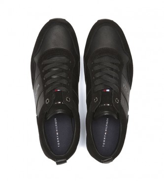 Tommy Hilfiger Ténis Iconic Leather Mix Runner de couro preto
