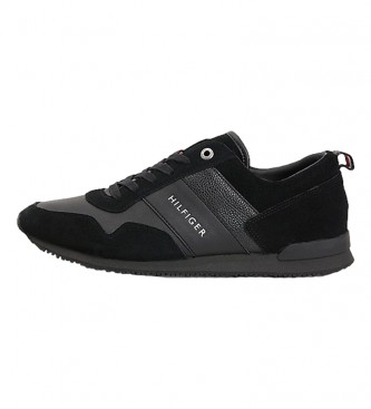 Tommy Hilfiger Iconic Leer Suede Mix Runner Zwart Sneakers