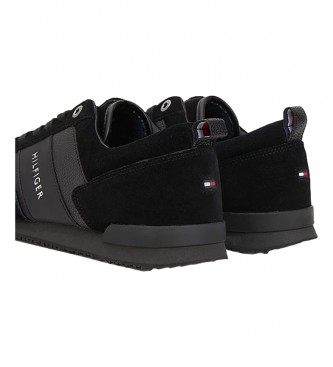 Tommy Hilfiger Czarne skórzane buty treningowe Iconic Leather Suede Mix Runner