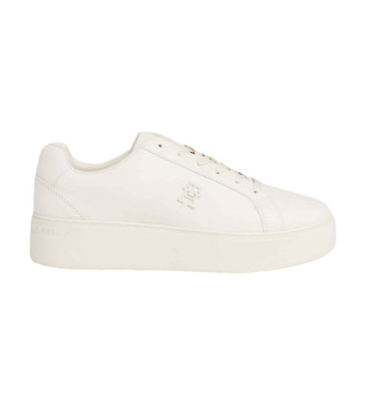 Tommy Hilfiger Leren plateausneakers wit