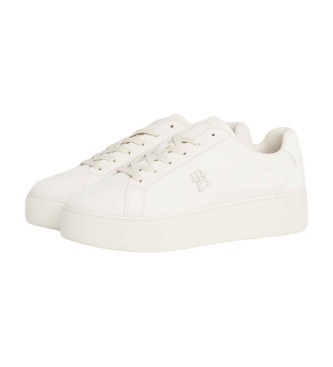 Tommy Hilfiger Leren plateausneakers wit