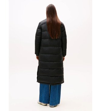 Tommy Jeans Abrigo acolchado largo con capucha negro