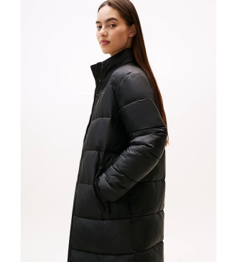 Tommy Jeans Abrigo acolchado largo con capucha negro