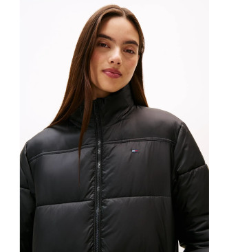 Tommy Jeans Casaco comprido acolchoado com capuz preto