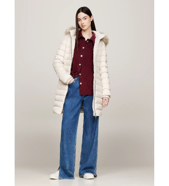 Tommy Jeans Abrigo de plumn con capucha y ribete beige