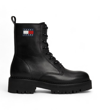 Tommy Jeans Botins com atacadores e sola serrilhada preta