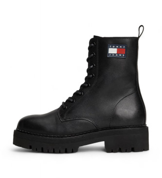 Tommy Jeans Botins com atacadores e sola serrilhada preta