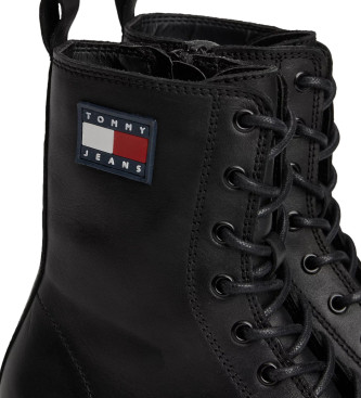 Tommy Jeans Botins com atacadores e sola serrilhada preta