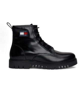 Tommy Jeans Black patent leather ankle boots