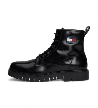 Tommy Jeans Black patent leather ankle boots