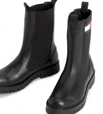 Tommy Jeans Black Leather Chelsea Ankle Boots