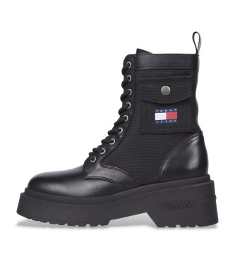 Tommy Jeans Skórzane buty za kostkę Chunky Combat w kolorze czarnym