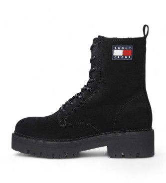 Tommy Jeans Black military leather ankle boots