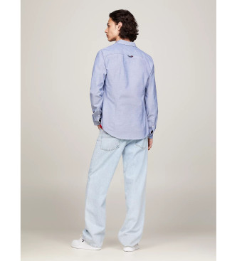 Tommy Jeans Bombažna srajca oxford z modrim tankim krojem