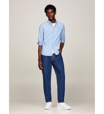 Tommy Jeans Katoenen oxford overhemd met blauwe slim fit