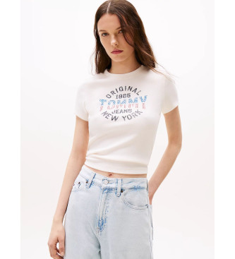 Tommy Jeans Prążkowany T-shirt z logo New York biały