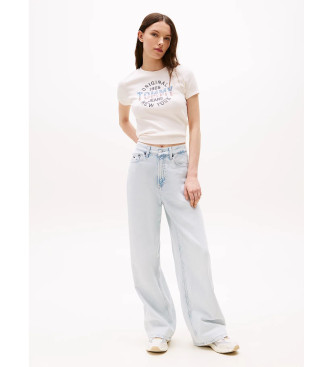 Tommy Jeans Prążkowany T-shirt z logo New York biały