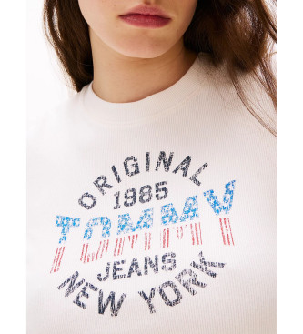 Tommy Jeans Prążkowany T-shirt z logo New York biały