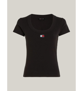 Tommy Jeans T-shirt slim fit a coste con toppa nera