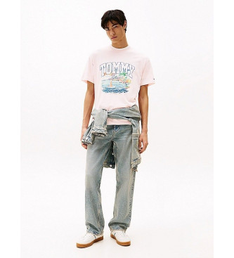 Tommy Jeans Bred T-shirt med rosa grafiskt tryck