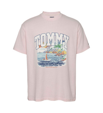 Tommy Jeans Bred T-shirt med rosa grafiskt tryck