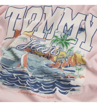 Tommy Jeans Bred T-shirt med rosa grafiskt tryck