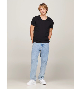 Tommy Jeans T-shirt med V-ringning, svart