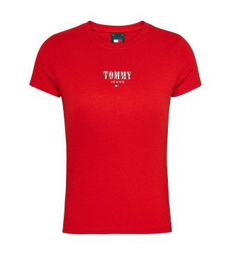 Tommy Jeans Majica Essential Slim z logotipom rdeča