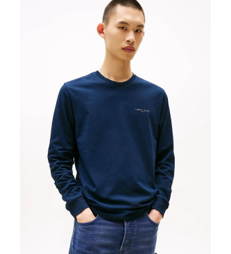 Tommy Jeans T-shirt slim a maniche lunghe con logo lineare blu navy