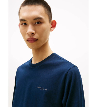 Tommy Jeans T-shirt slim a maniche lunghe con logo lineare blu navy
