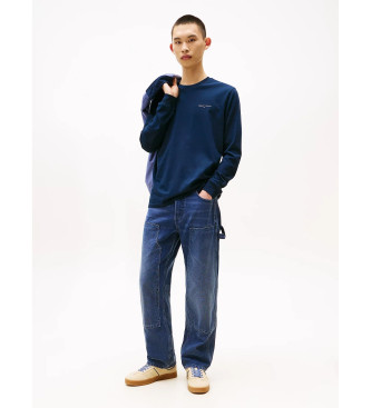 Tommy Jeans T-shirt slim a maniche lunghe con logo lineare blu navy