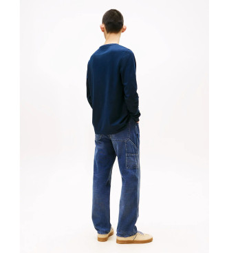 Tommy Jeans T-shirt slim a maniche lunghe con logo lineare blu navy