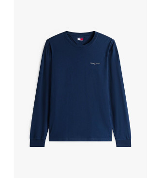 Tommy Jeans T-shirt slim a maniche lunghe con logo lineare blu navy