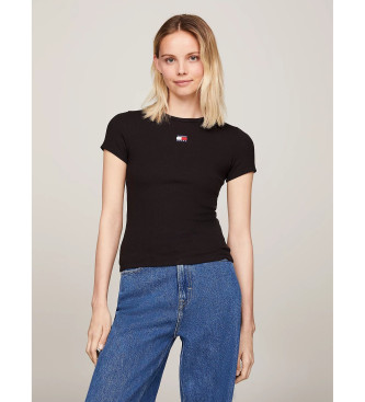 Tommy Jeans Ribbad slim fit T-shirt med svart patch