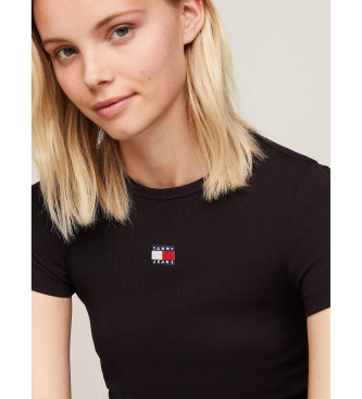 Tommy Jeans Geribd slim fit t-shirt met zwarte patch