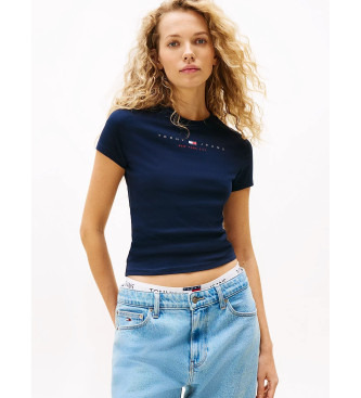 Tommy Jeans T-shirt slim con logo lineare blu navy