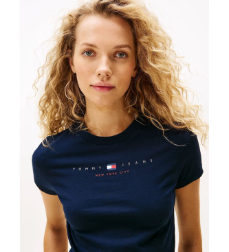 Tommy Jeans T-shirt slim con logo lineare blu navy