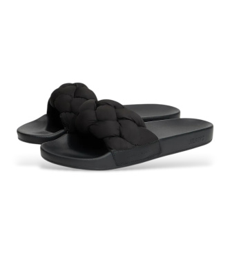 Tommy Jeans Chinelos com parte superior entran�ada almofadada preta