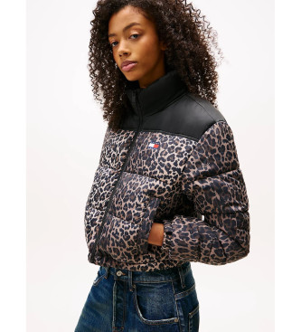 Tommy Jeans Schwarze Leoparden-Steppjacke und weite Jacke
