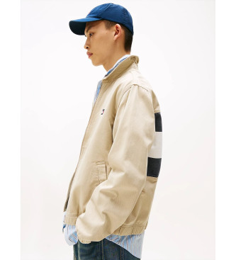 Tommy Jeans Beżowa kurtka bomber z zapięciem na zamek błyskawiczny