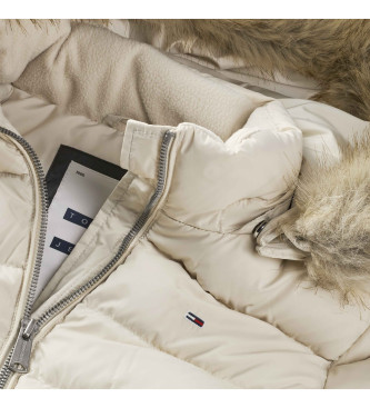 Tommy Jeans Giubbotto beige con cappuccio in pelliccia sintetica