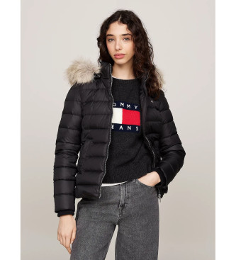 Tommy Jeans Zwart jack met capuchon van imitatiebont