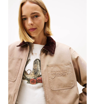 Tommy Jeans Cropped quilted jacket with beige logo