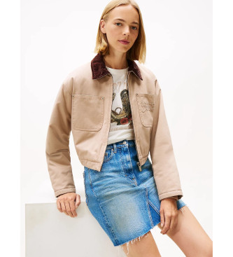 Tommy Jeans Cropped quilted jacket with beige logo