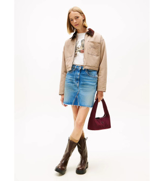 Tommy Jeans Cropped quilted jacket with beige logo
