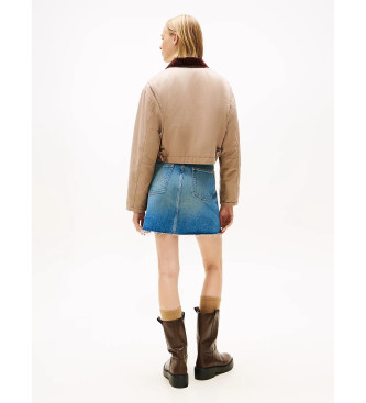 Tommy Jeans Cropped quilted jacket with beige logo