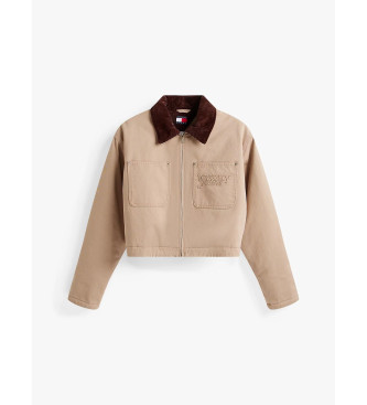 Tommy Jeans Cropped quilted jacket with beige logo