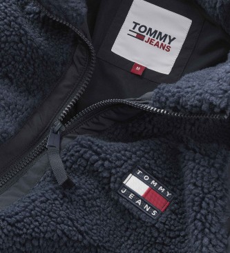 Tommy Jeans Casaco misto largo de pelcia azul-marinho