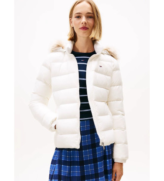 Tommy Jeans Izrazito bela svetleča pernata jakna s puhom
